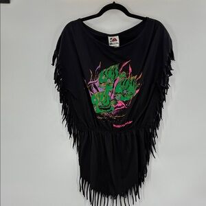 3For$20 Sunrise Black Fringe Tunic with Colorful Graphic Mexico One Size